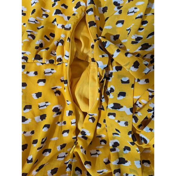 Ambition sz M Dress yellow lined sheer fluted skirt area matching belt S6 - Picture 4 of 6